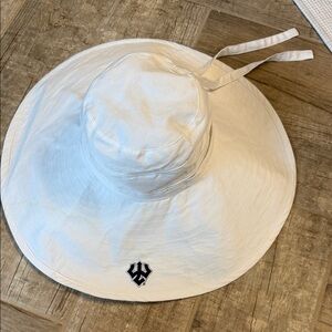 White Wide Brim Sun Hat with Logo